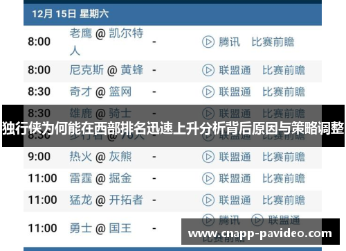 独行侠为何能在西部排名迅速上升分析背后原因与策略调整