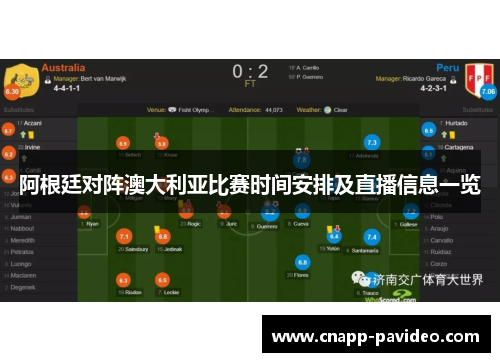 阿根廷对阵澳大利亚比赛时间安排及直播信息一览